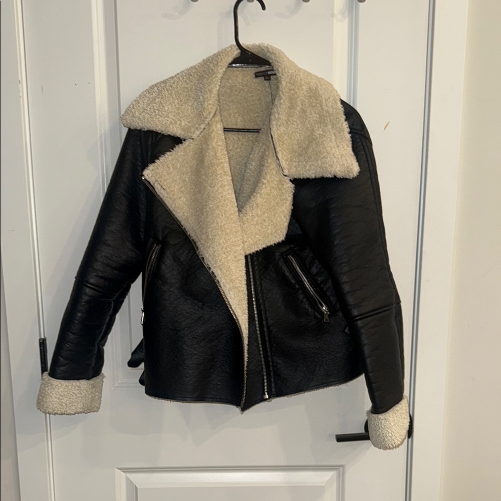 Women's Black and Cream Shearling Jacket
